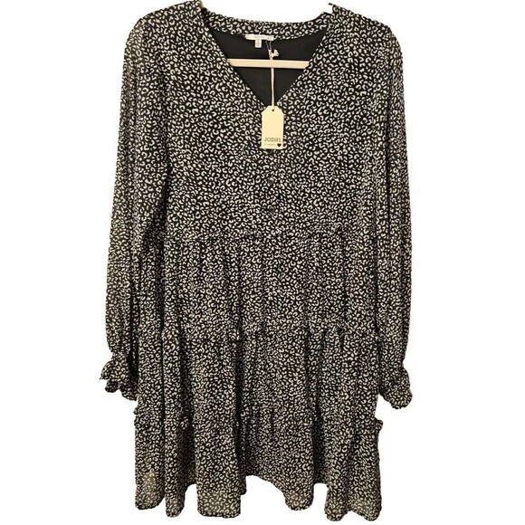 Jodifl 3 Tiered Swing Cheetah Print Long Sleeve Dress NWT Sz Small - Picture 2 of 9